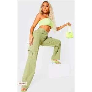PRETTYLITTLETHING Shape Khaki Buckle Cargo Wide Leg Pants NWT UK S 8 US S 4